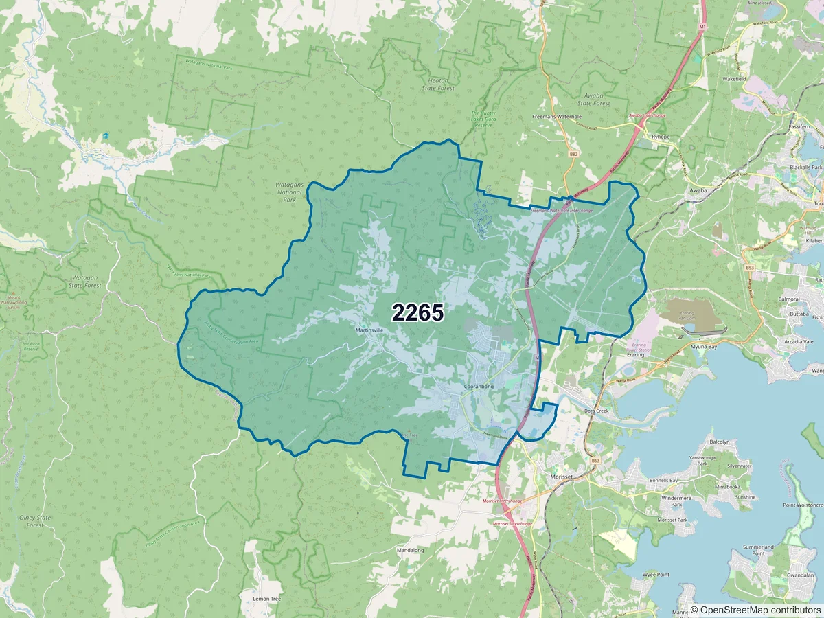 Map of postcode 2265 — Cooranbong, NSW, Australia