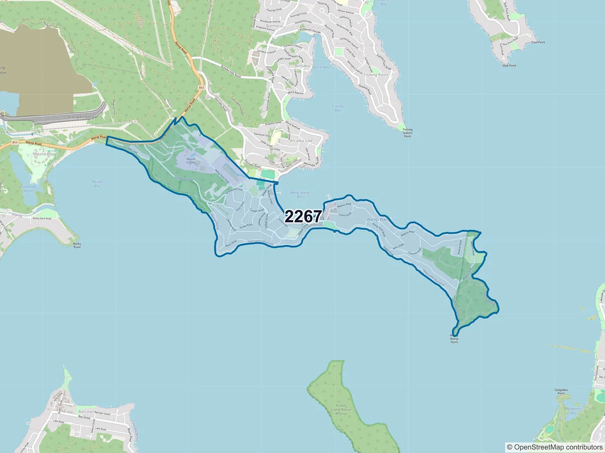 Map of postcode 2267 — Wangi Wangi, NSW, Australia