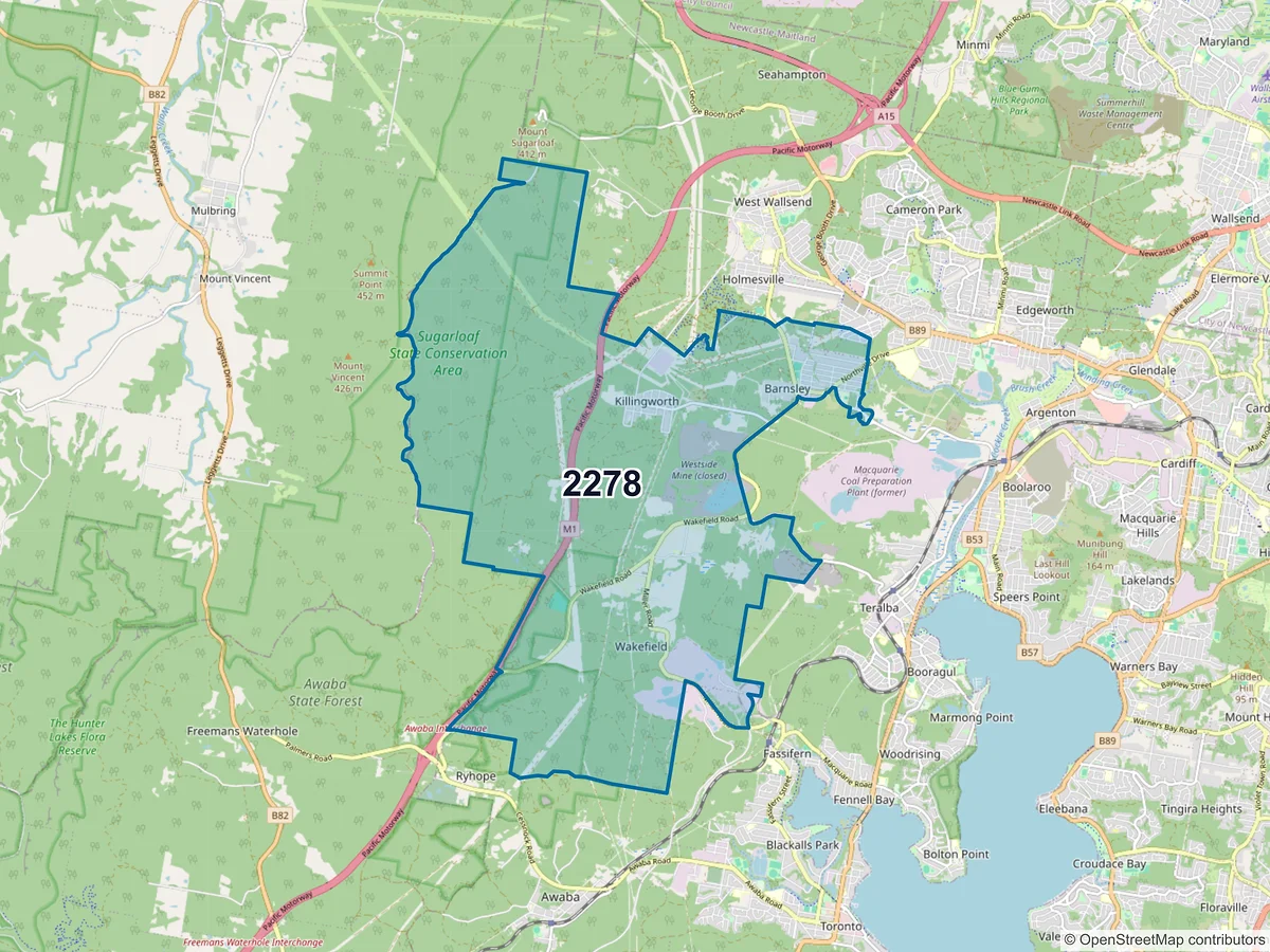Map of postcode 2278 — Barnsley, NSW, Australia