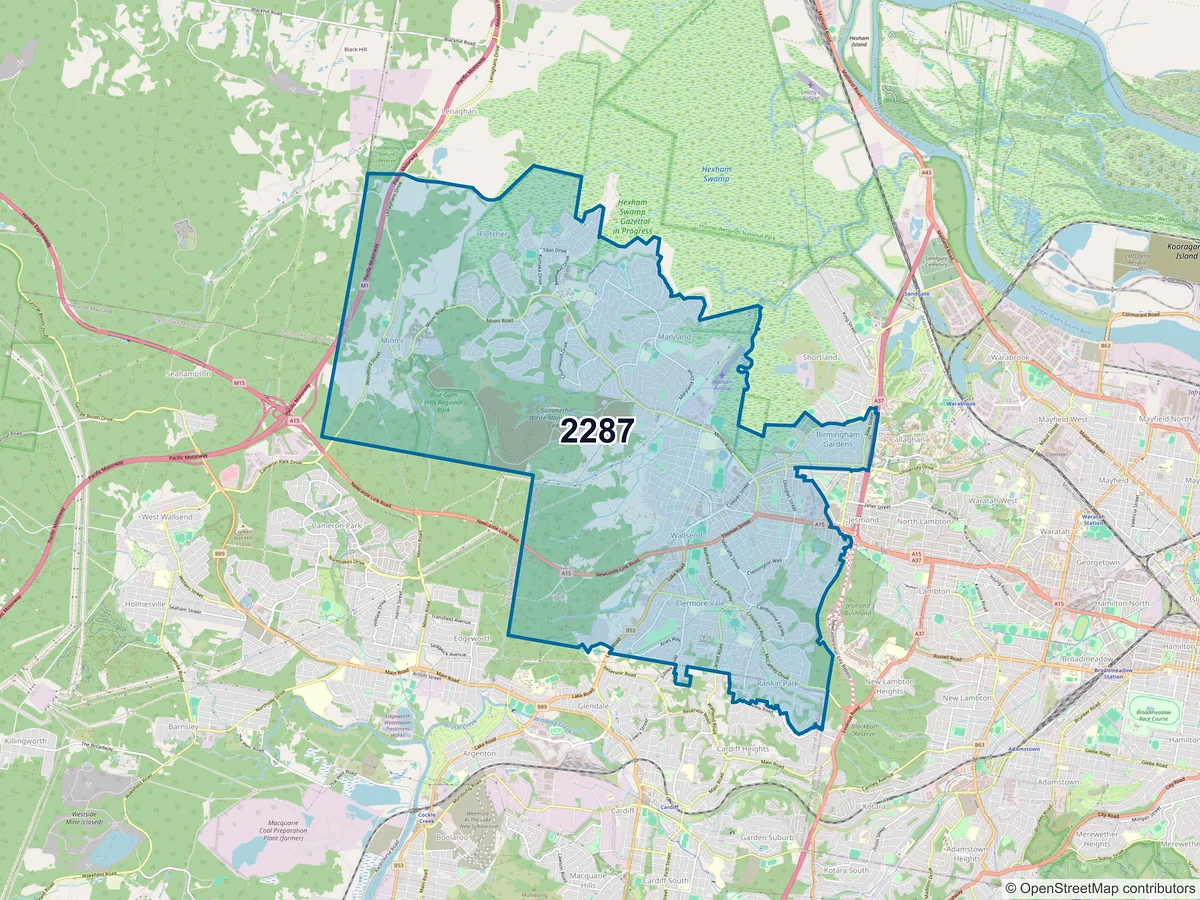 Map of postcode 2287 — Wallsend, NSW, Australia