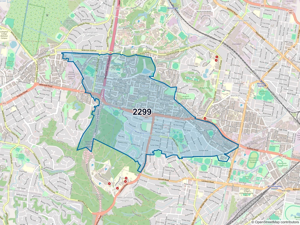 Map of postcode 2299 — Lambton, NSW, Australia