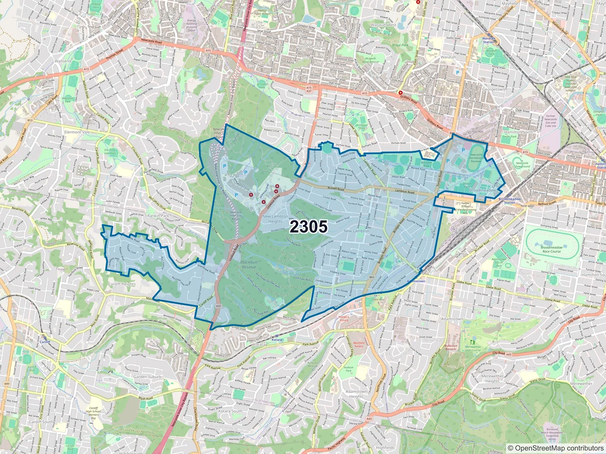 Map of postcode 2305 — New Lambton, NSW, Australia