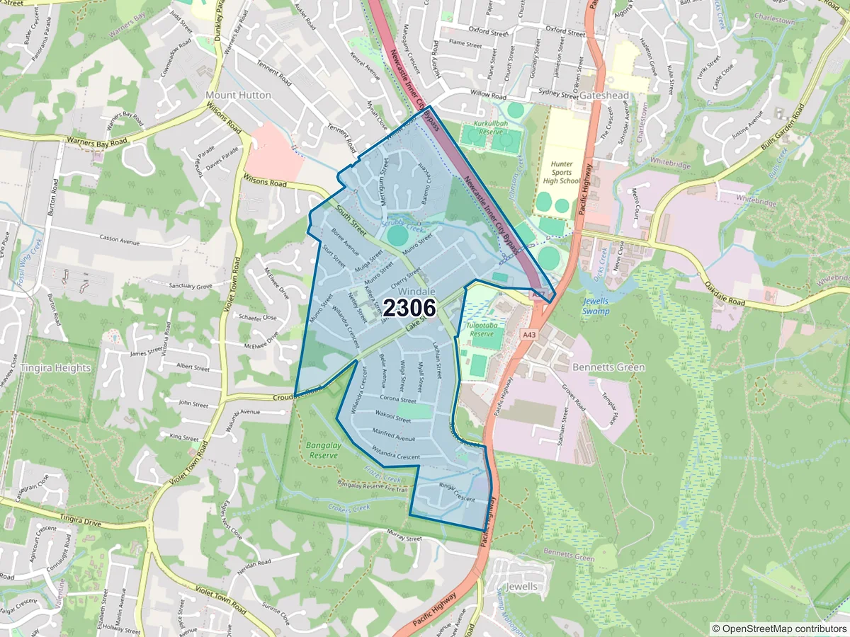 Map of postcode 2306 — Windale, NSW, Australia
