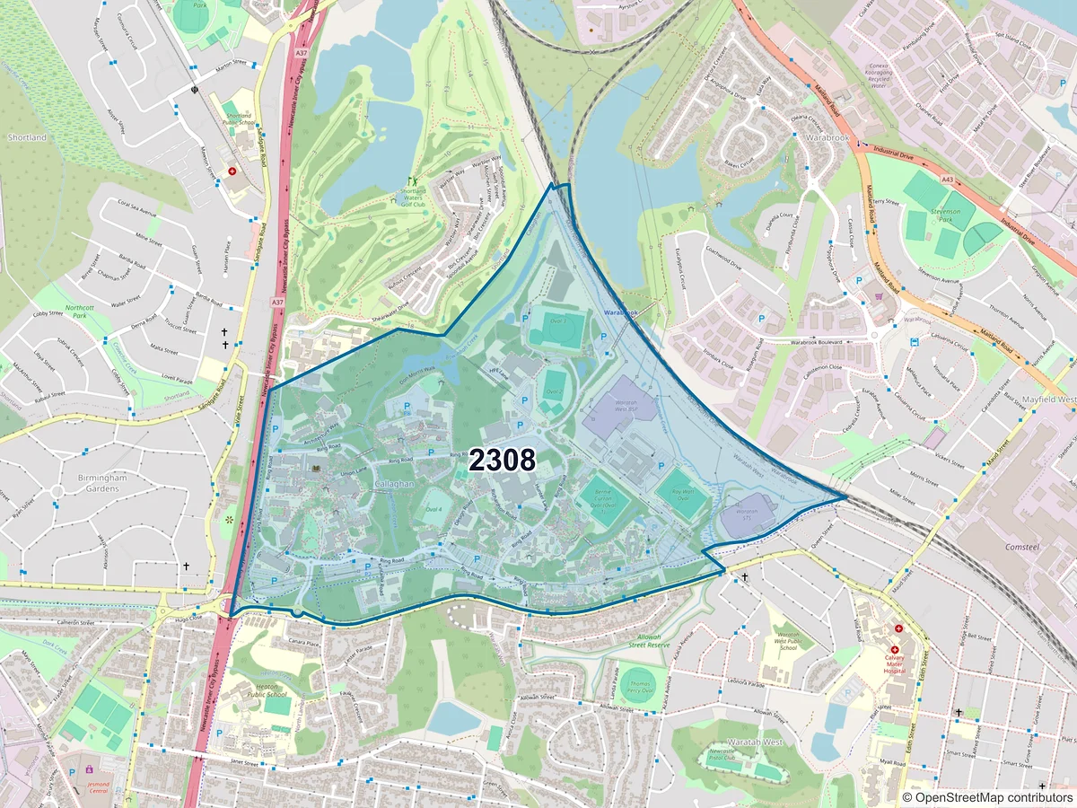 Map of postcode 2308 — Callaghan, NSW, Australia