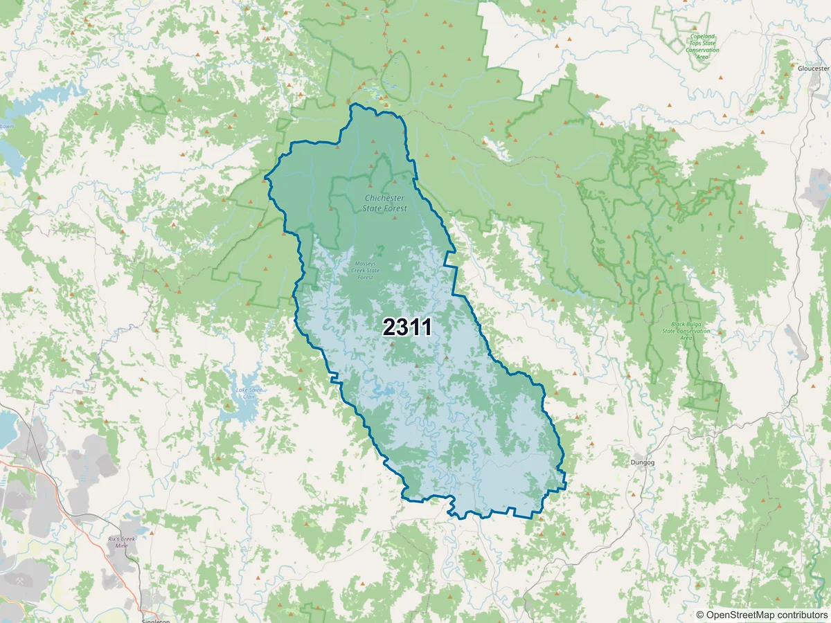 Map of postcode 2311 — East Gresford, NSW, Australia