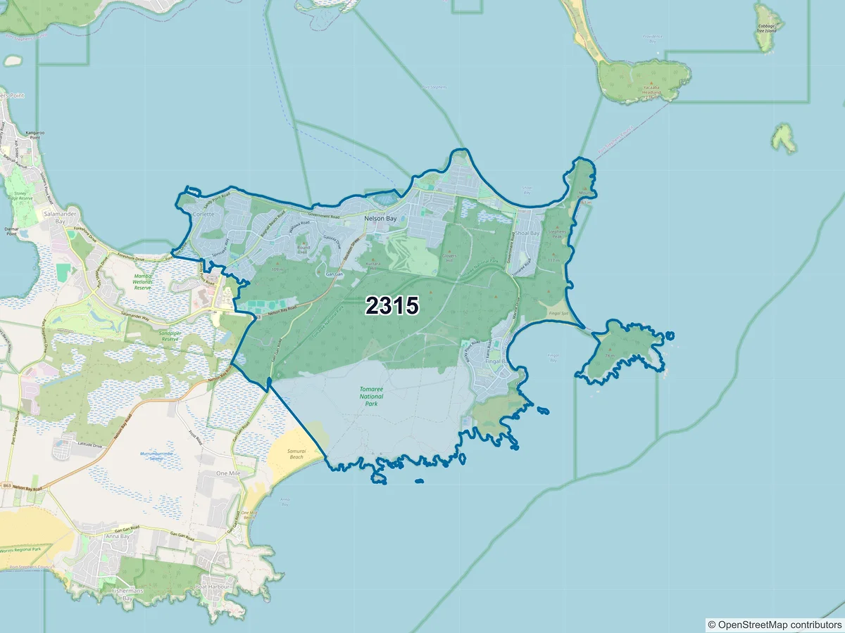 Map of postcode 2315 — Nelson Bay, NSW, Australia