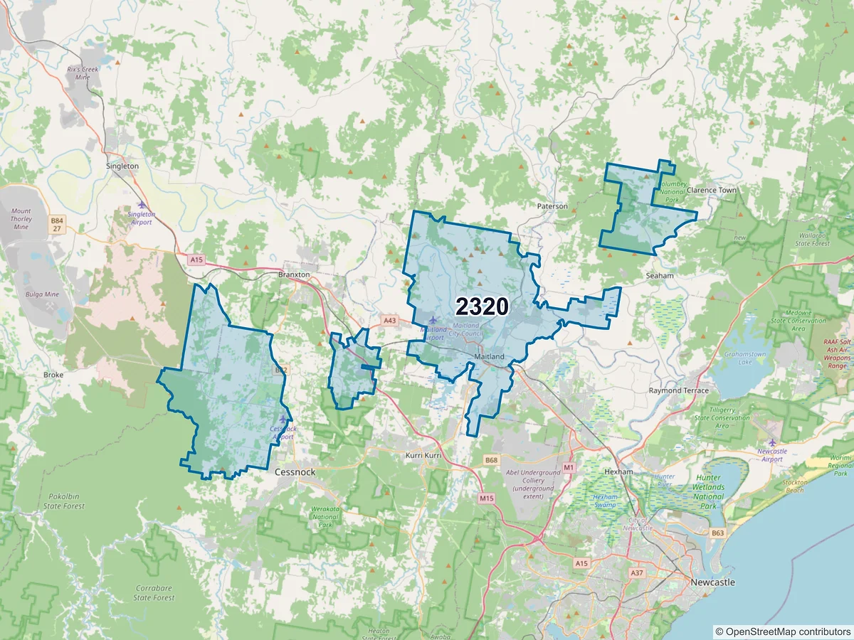Map of postcode 2320 — Rutherford, NSW, Australia