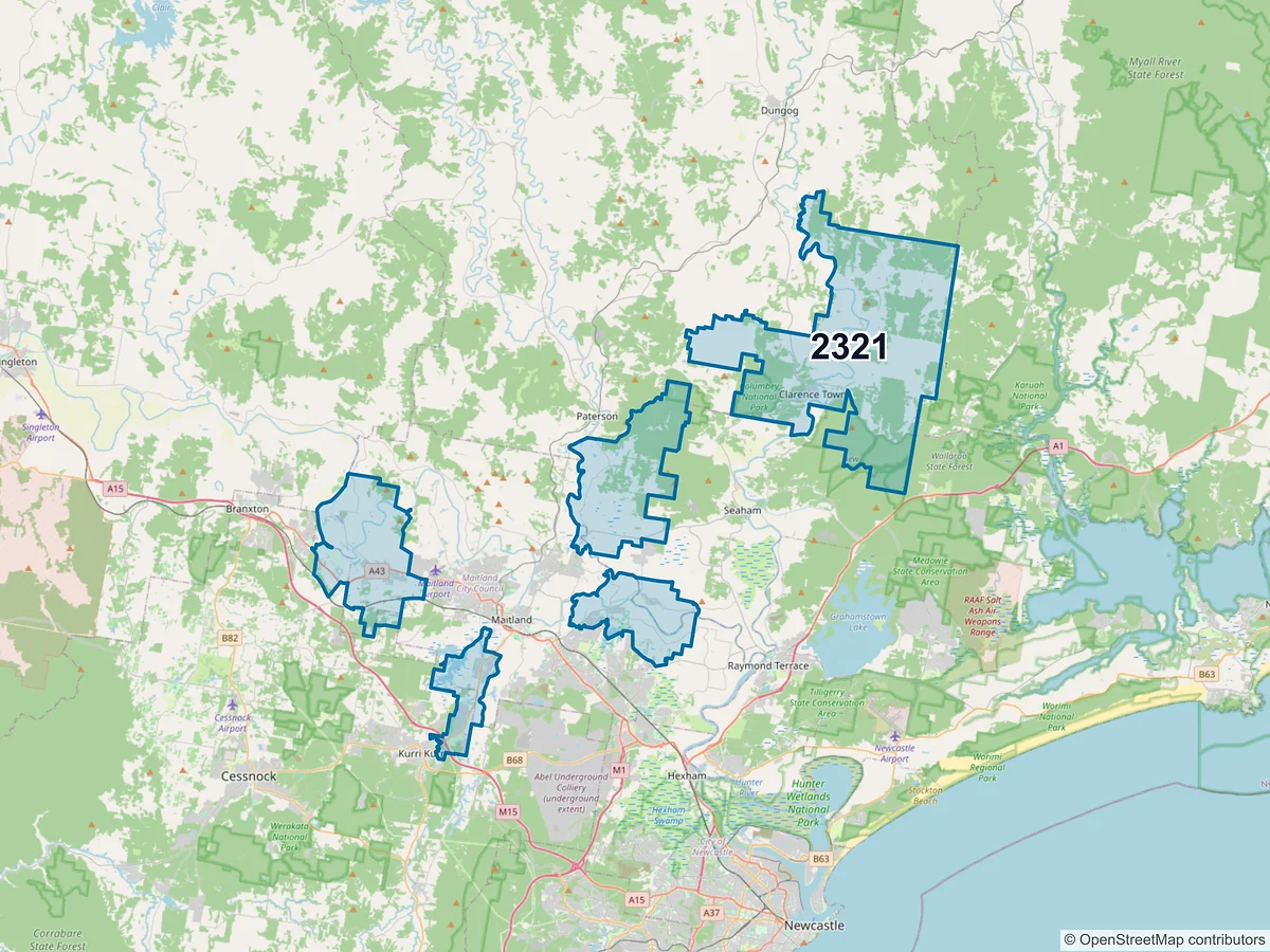 Map of postcode 2321 — Gillieston Heights, NSW, Australia