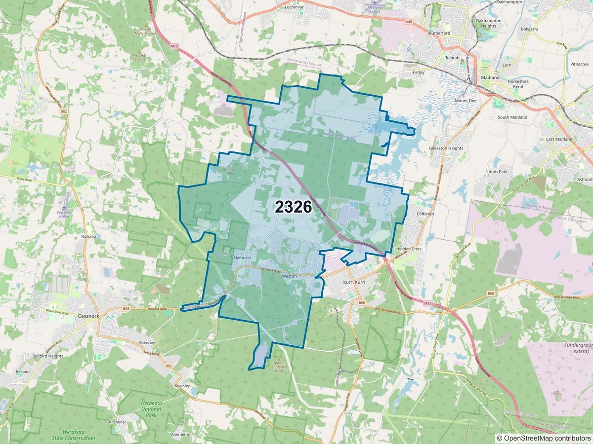 Map of postcode 2326 — Weston, NSW, Australia