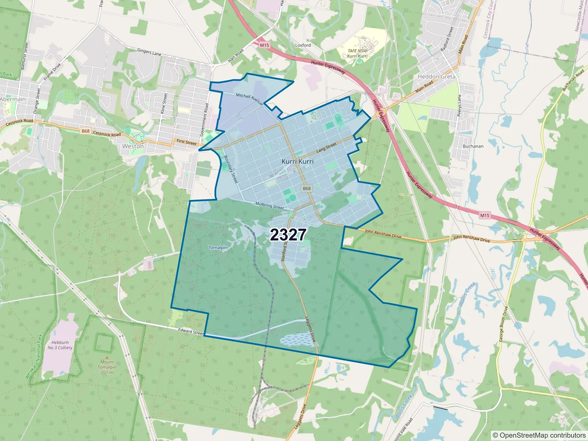 Map of postcode 2327 — Kurri Kurri, NSW, Australia