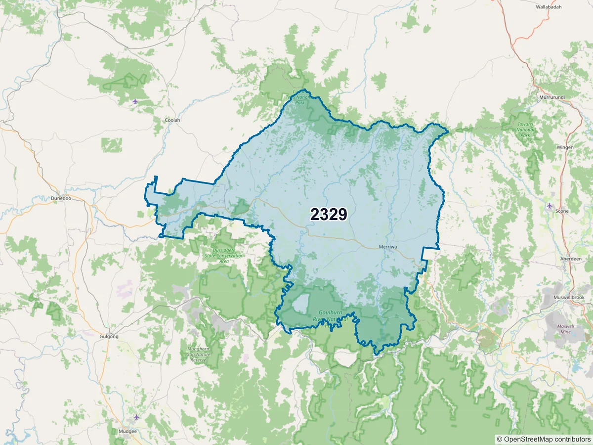 Map of postcode 2329 — Merriwa, NSW, Australia