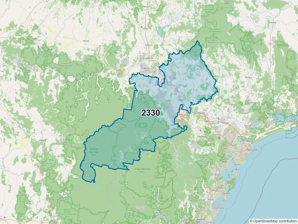 Map of postcode 2330 — Singleton, NSW, Australia