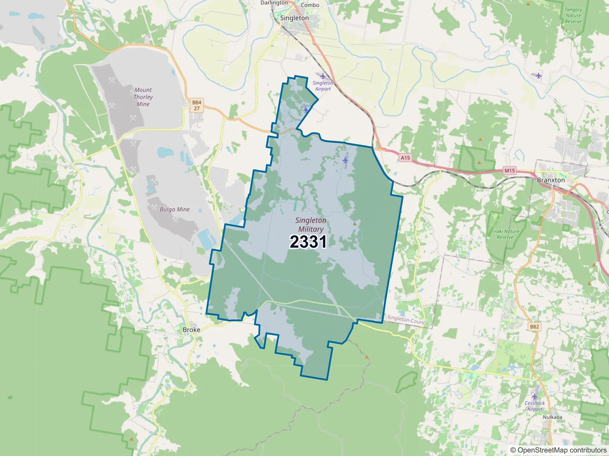Map of postcode 2331 — Singleton Military Area, NSW, Australia