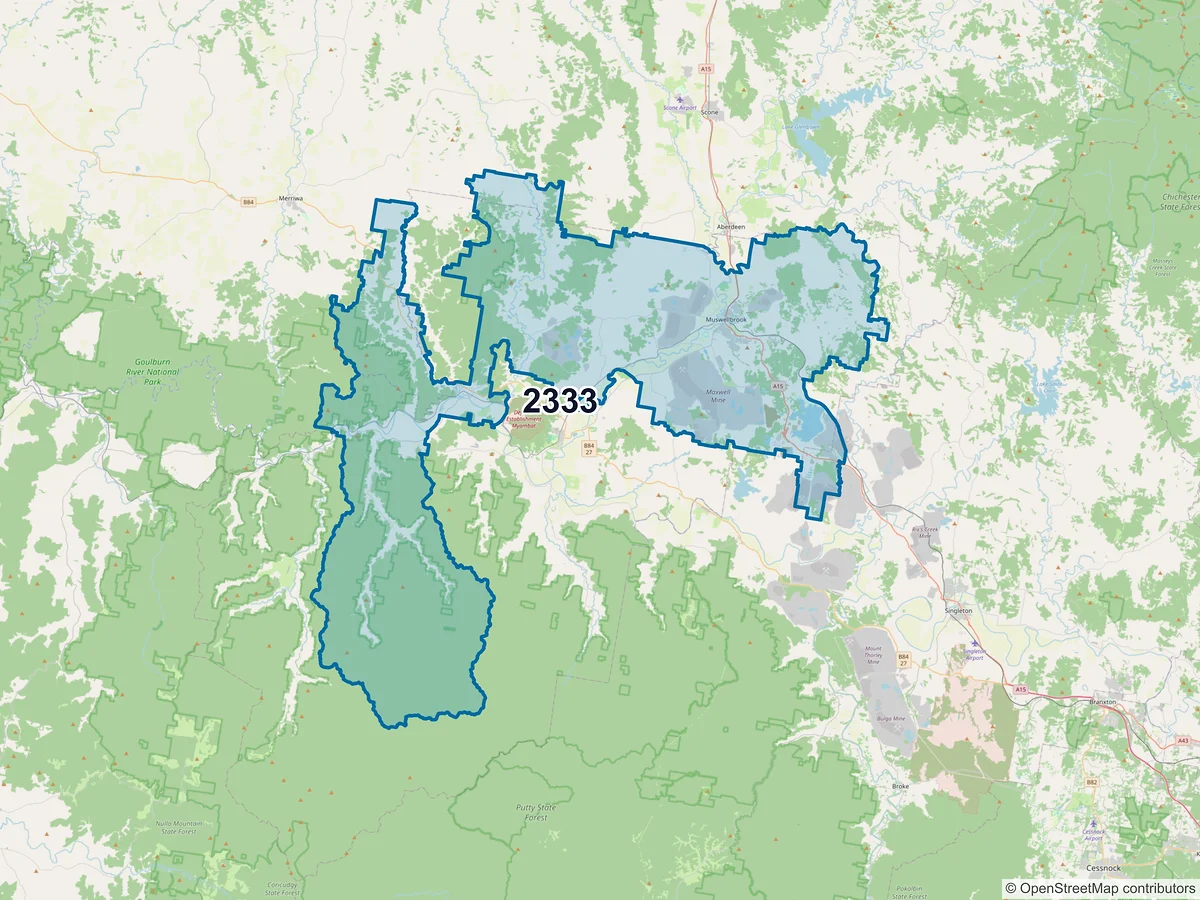 Map of postcode 2333 — Muswellbrook, NSW, Australia