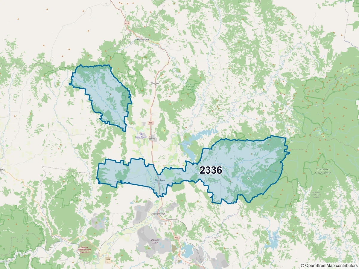 Map of postcode 2336 — Aberdeen, NSW, Australia