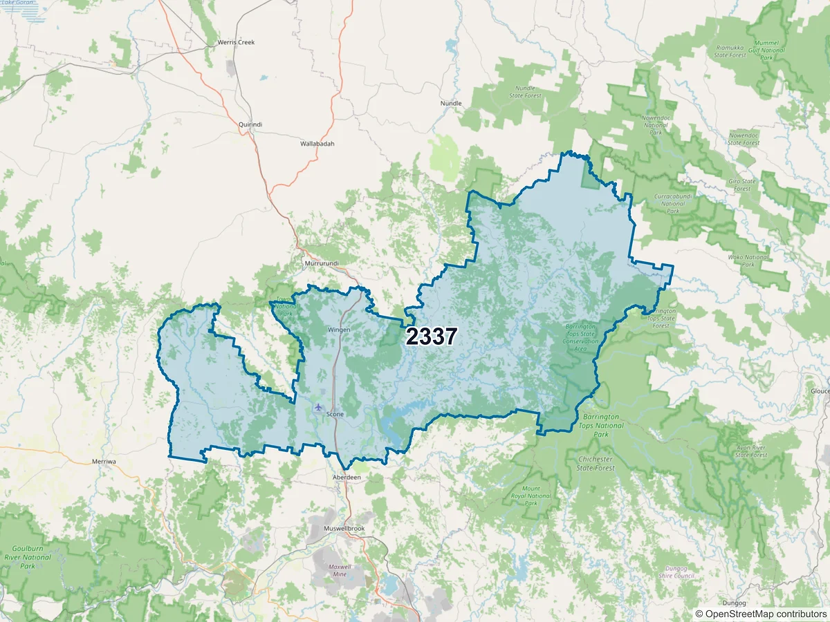 Map of postcode 2337 — Scone, NSW, Australia