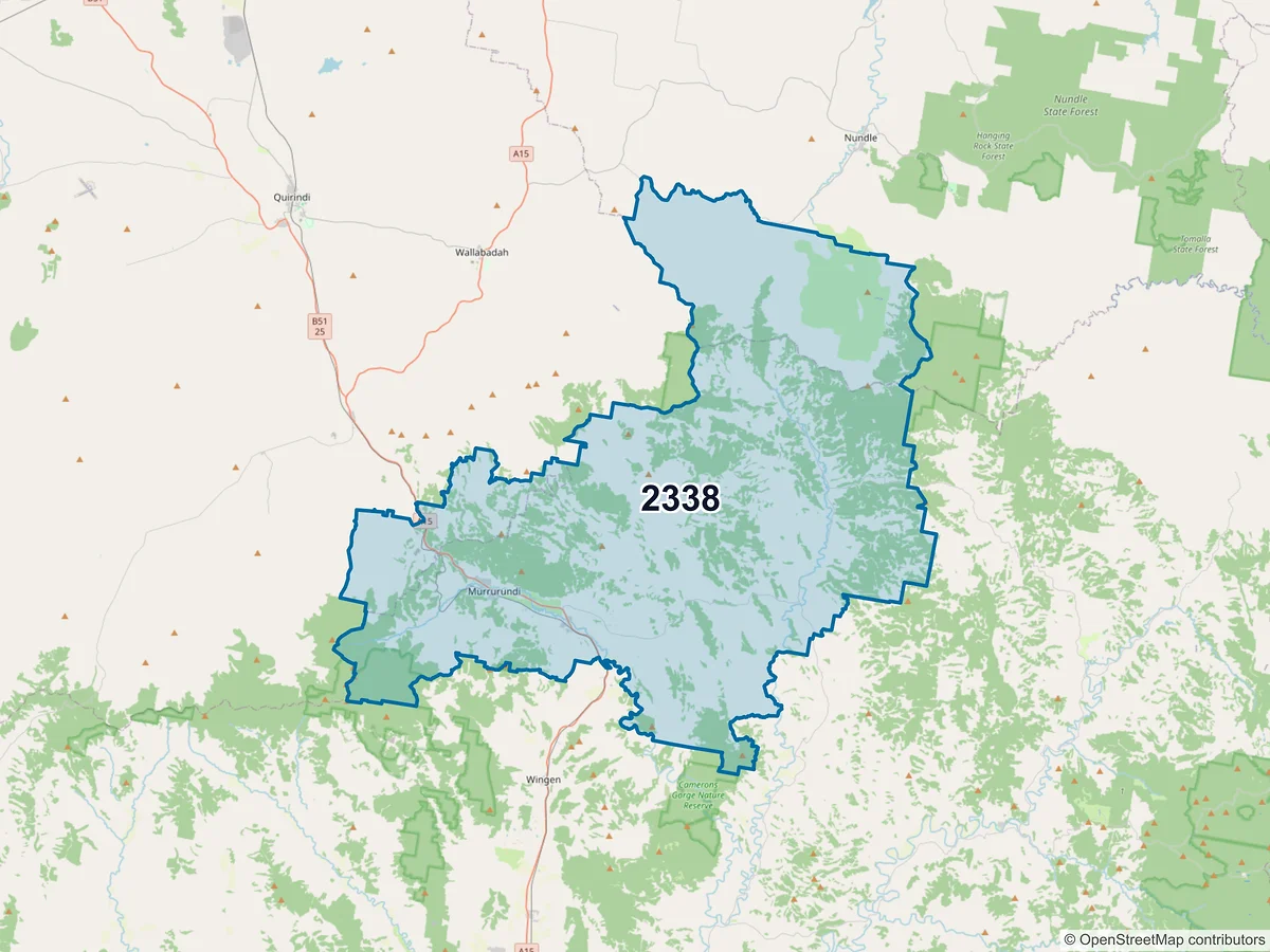 Map of postcode 2338 — Murrurundi, NSW, Australia
