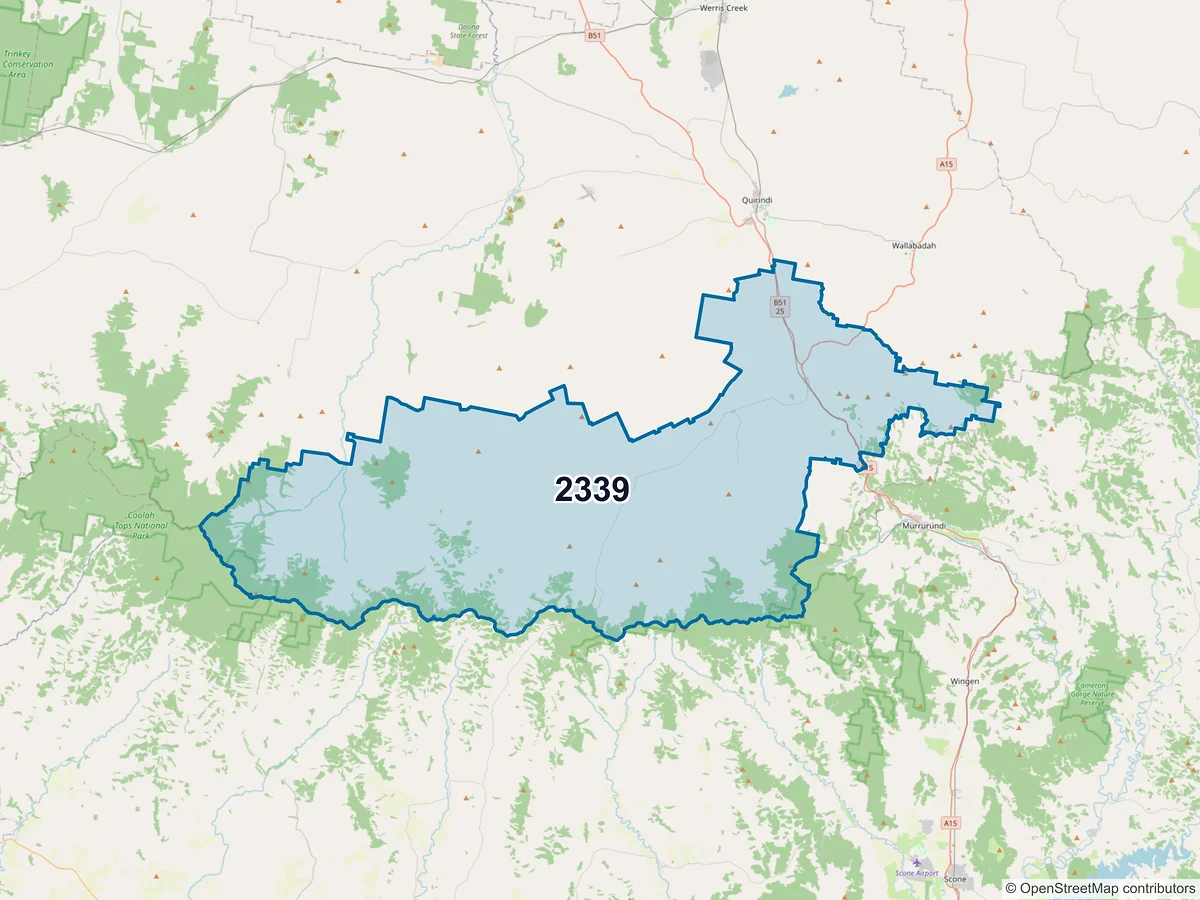 Map of postcode 2339 — Willow Tree, NSW, Australia
