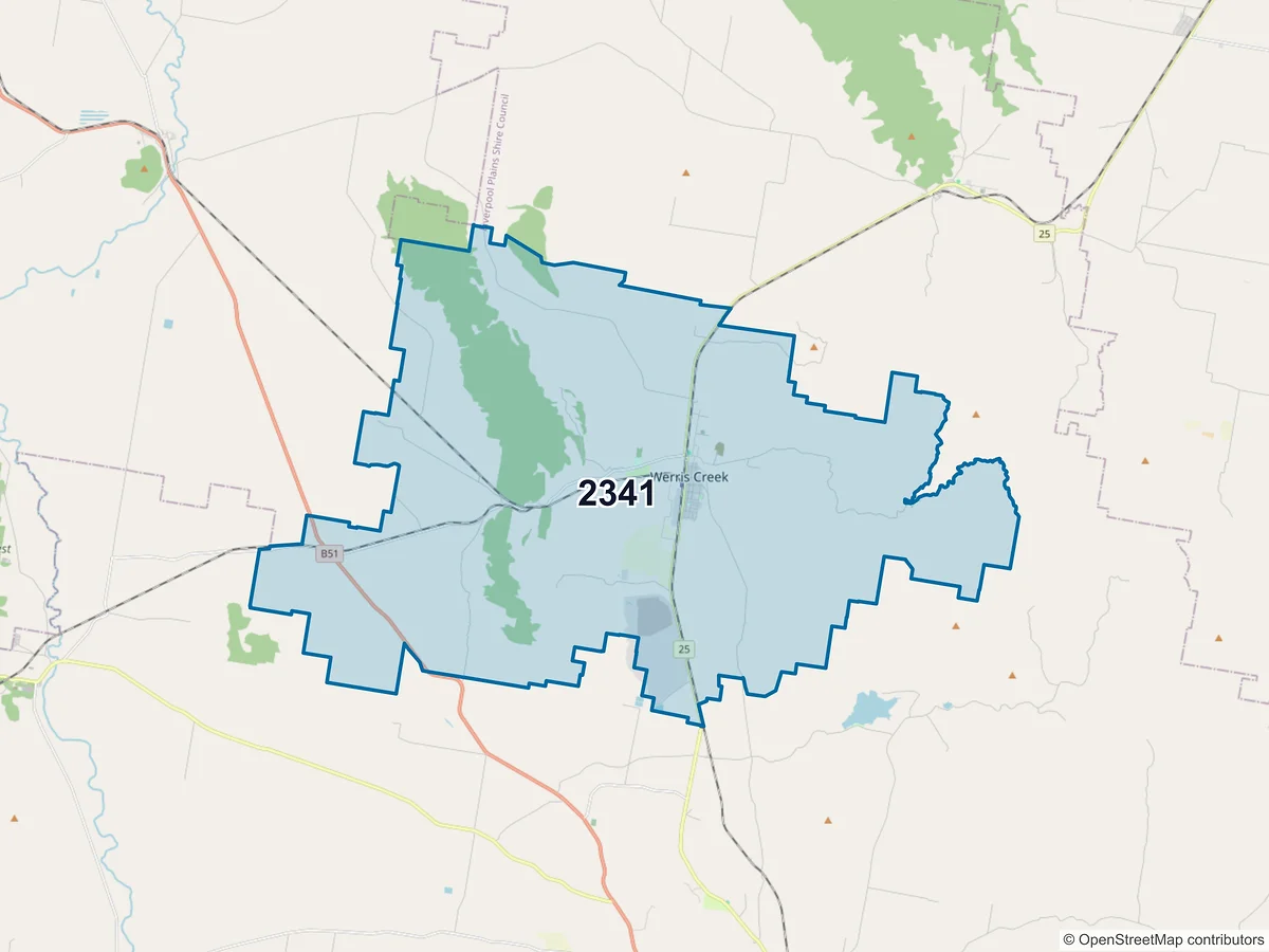 Map of postcode 2341 — Werris Creek, NSW, Australia