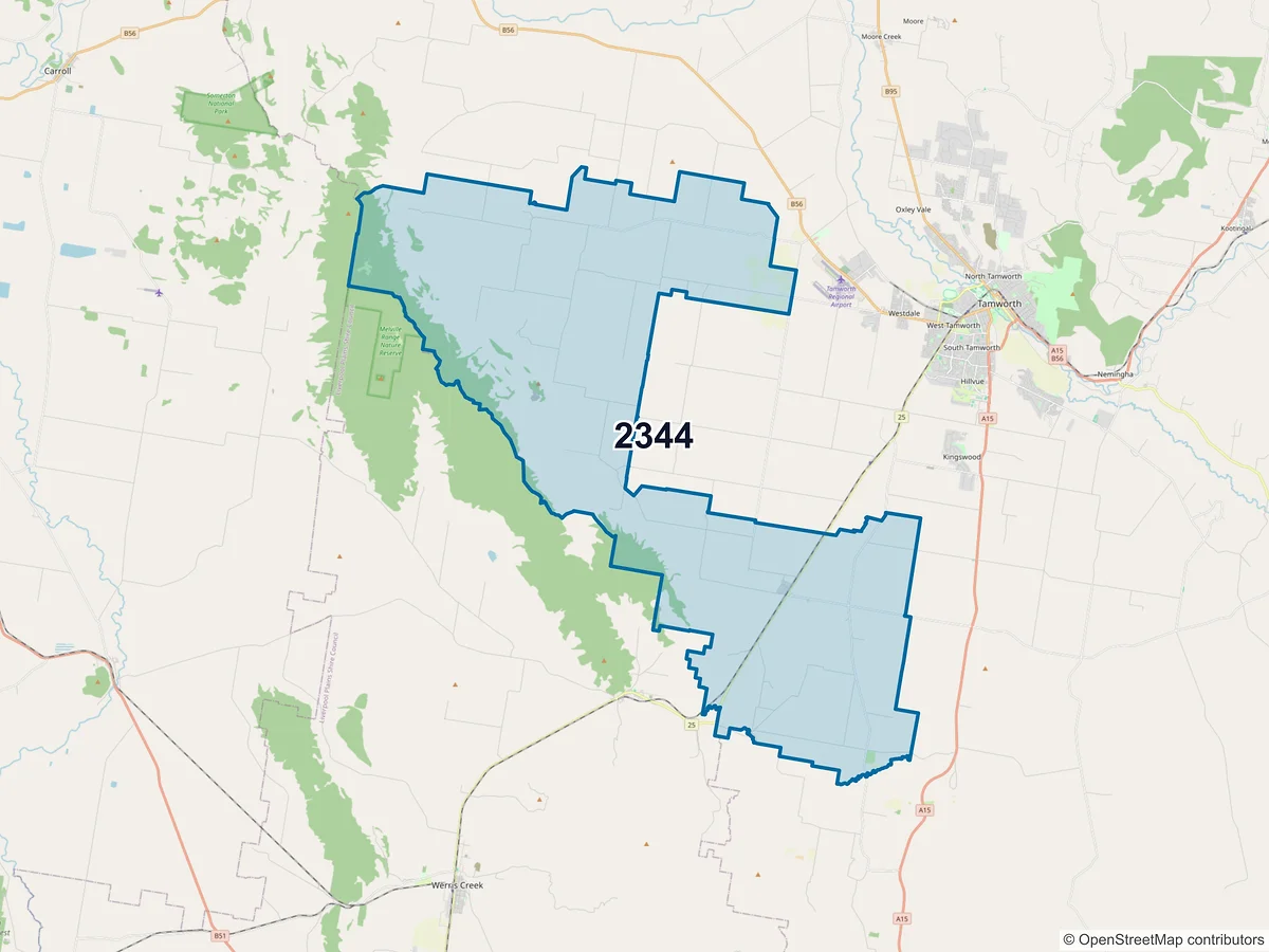 Map of postcode 2344 — Duri, NSW, Australia