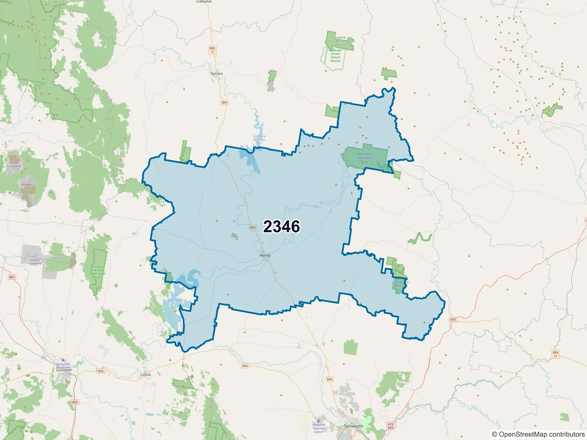 Map of postcode 2346 — Manilla, NSW, Australia