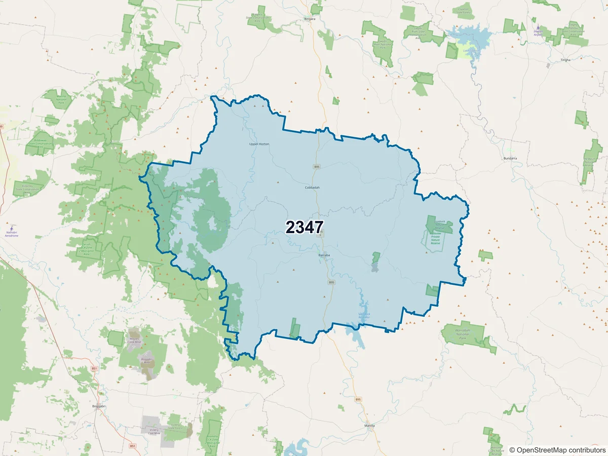Map of postcode 2347 — Barraba, NSW, Australia