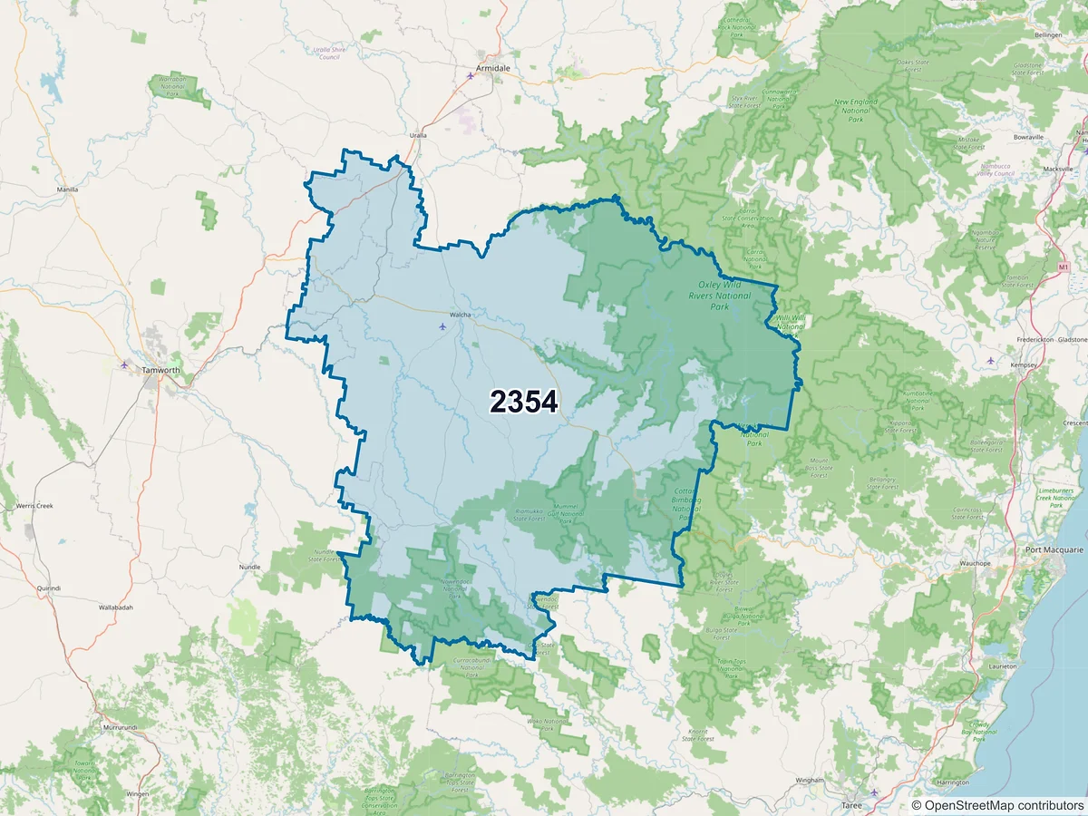 Map of postcode 2354 — Walcha, NSW, Australia