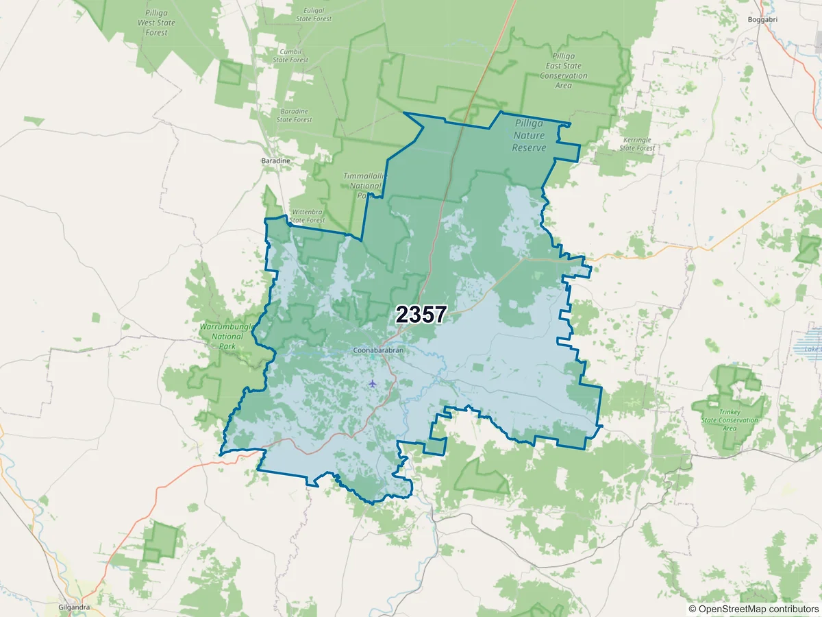 Map of postcode 2357 — Coonabarabran, NSW, Australia