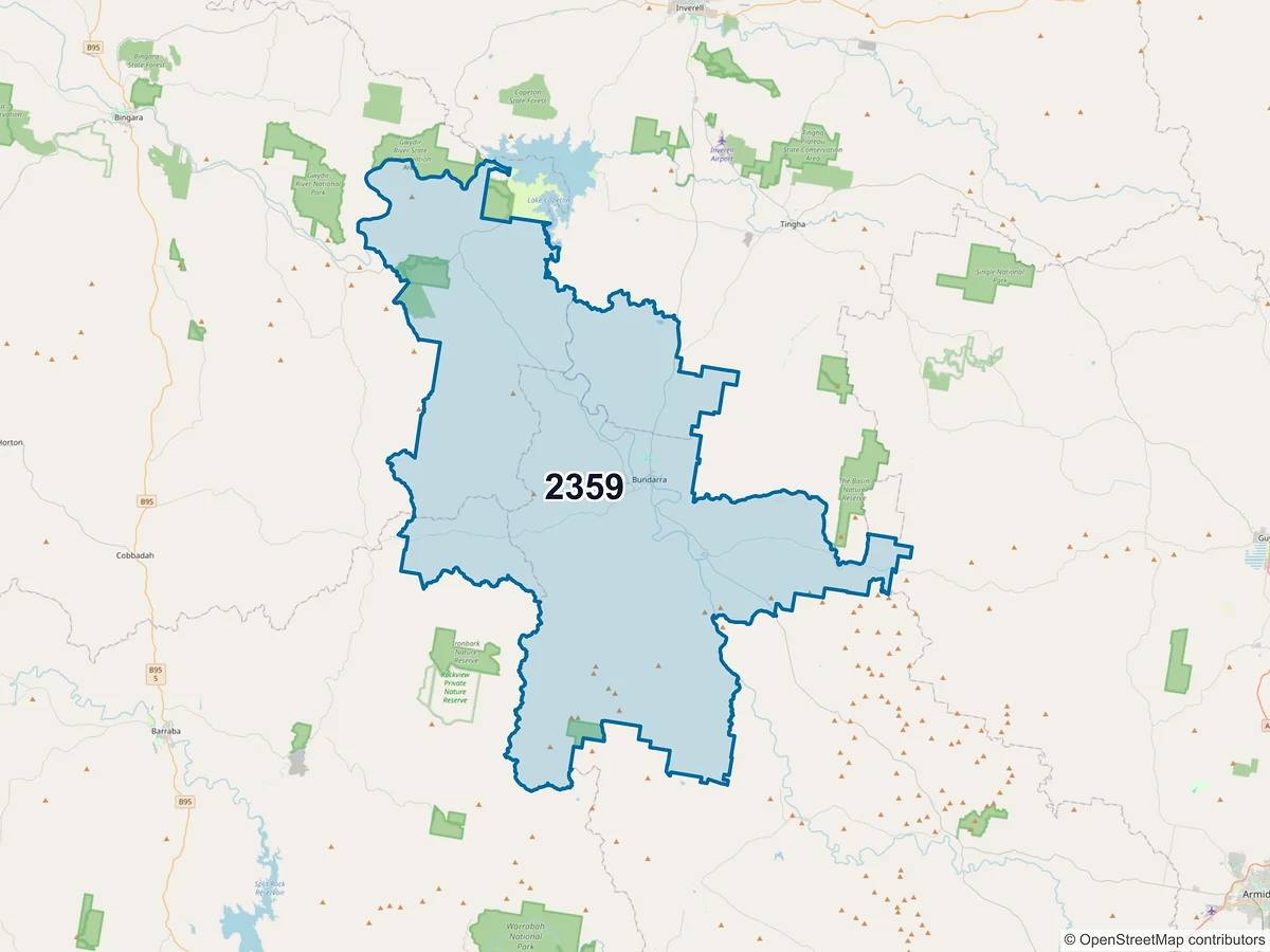 Map of postcode 2359 — Bundarra, NSW, Australia