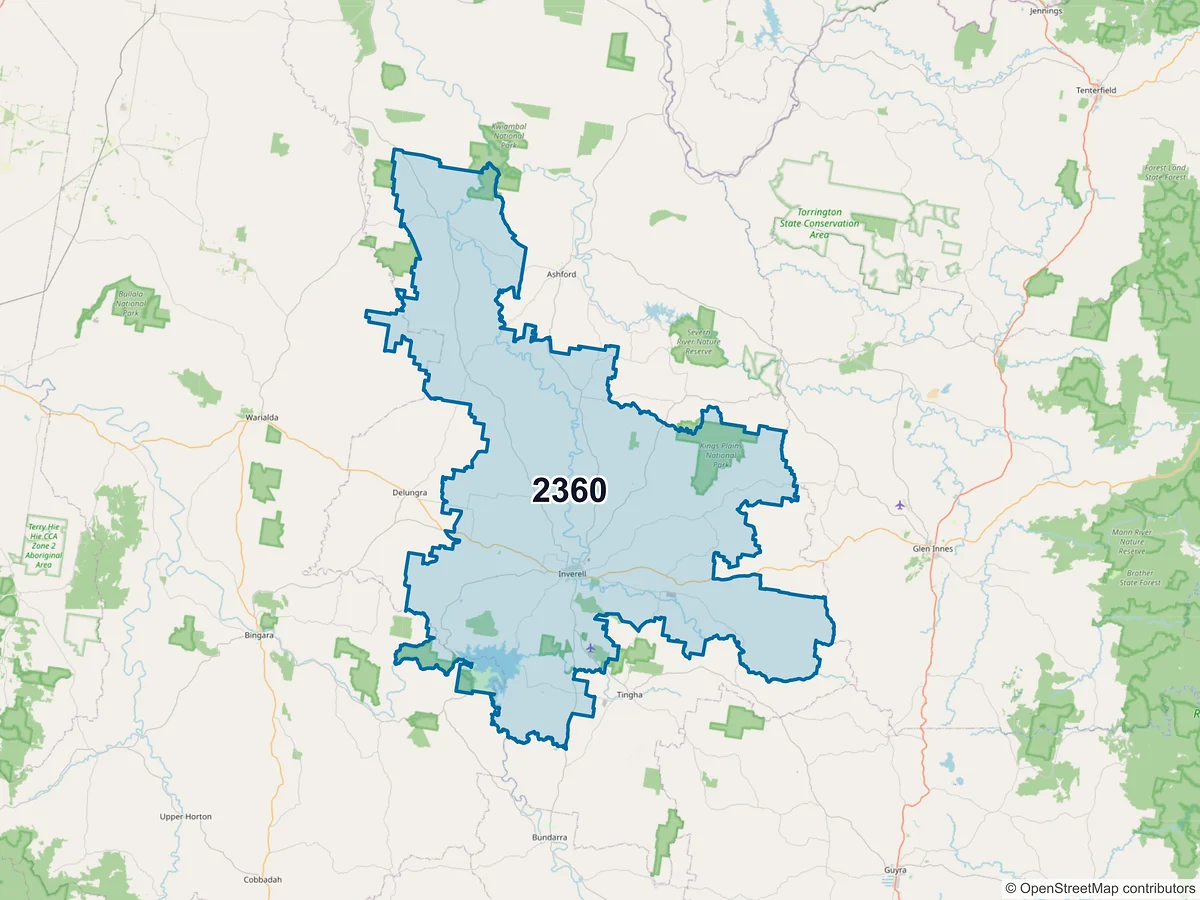 Map of postcode 2360 — Inverell, NSW, Australia