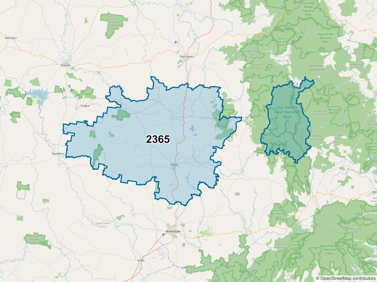 Map of postcode 2365 — Guyra, NSW, Australia