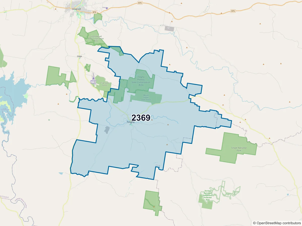 Map of postcode 2369 — Tingha, NSW, Australia