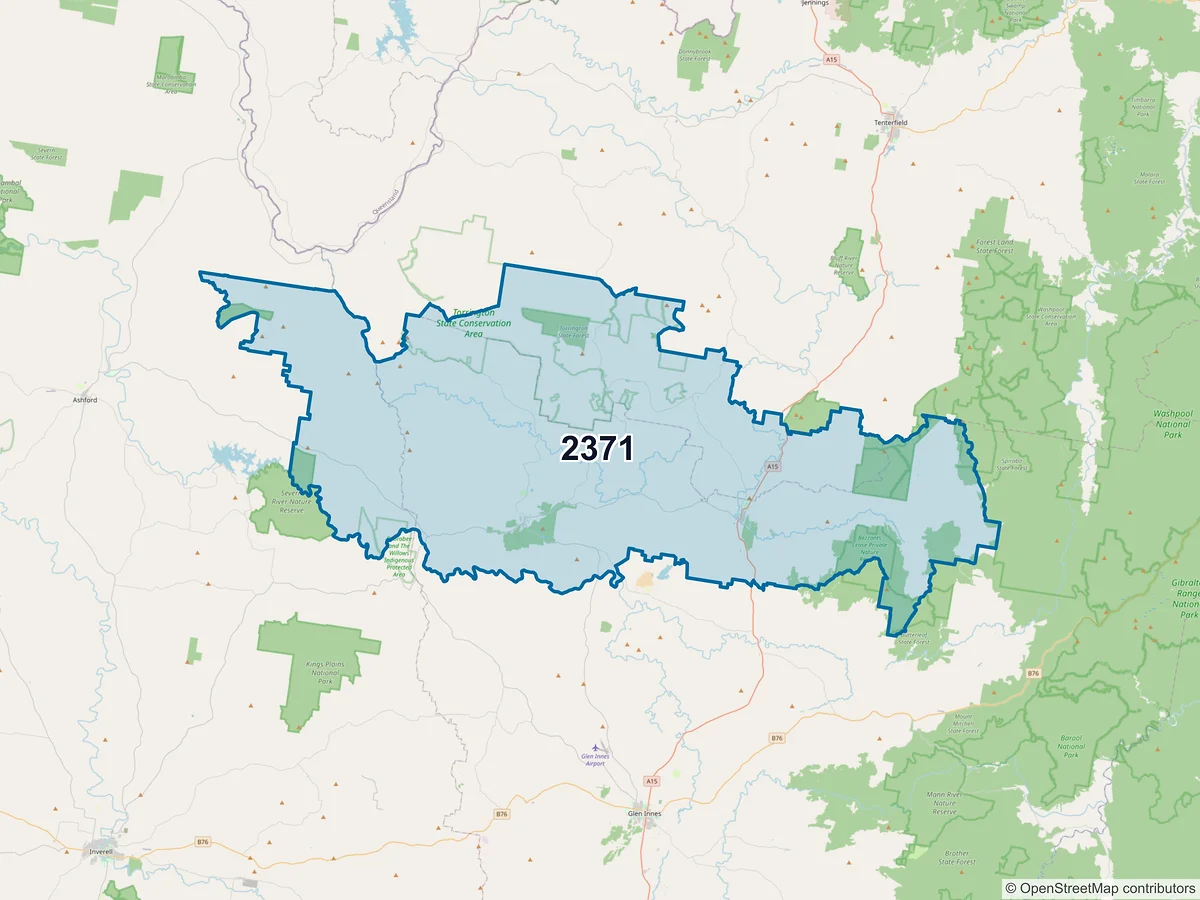 Map of postcode 2371 — Emmaville, NSW, Australia