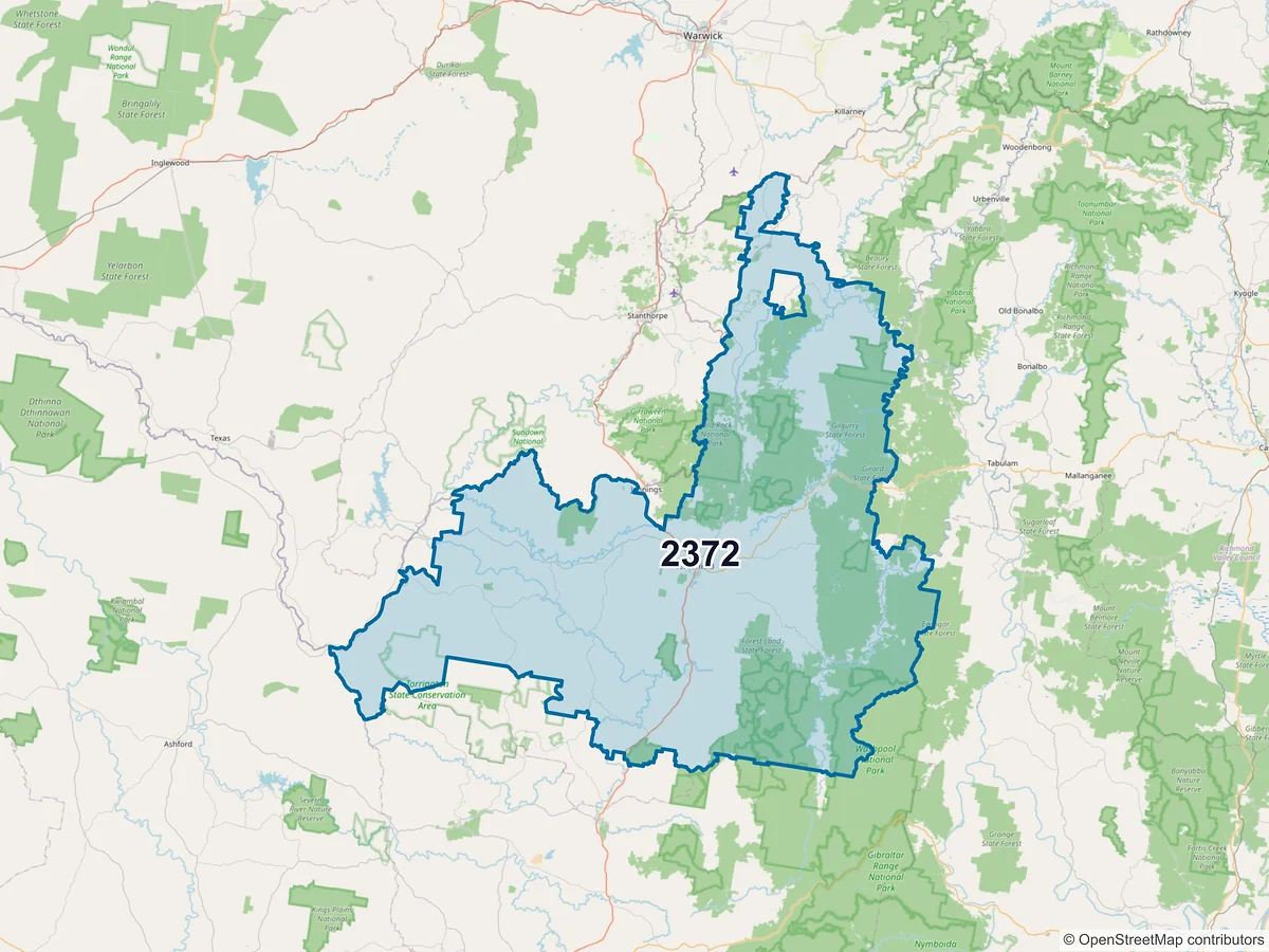 Map of postcode 2372 — Tenterfield, NSW, Australia