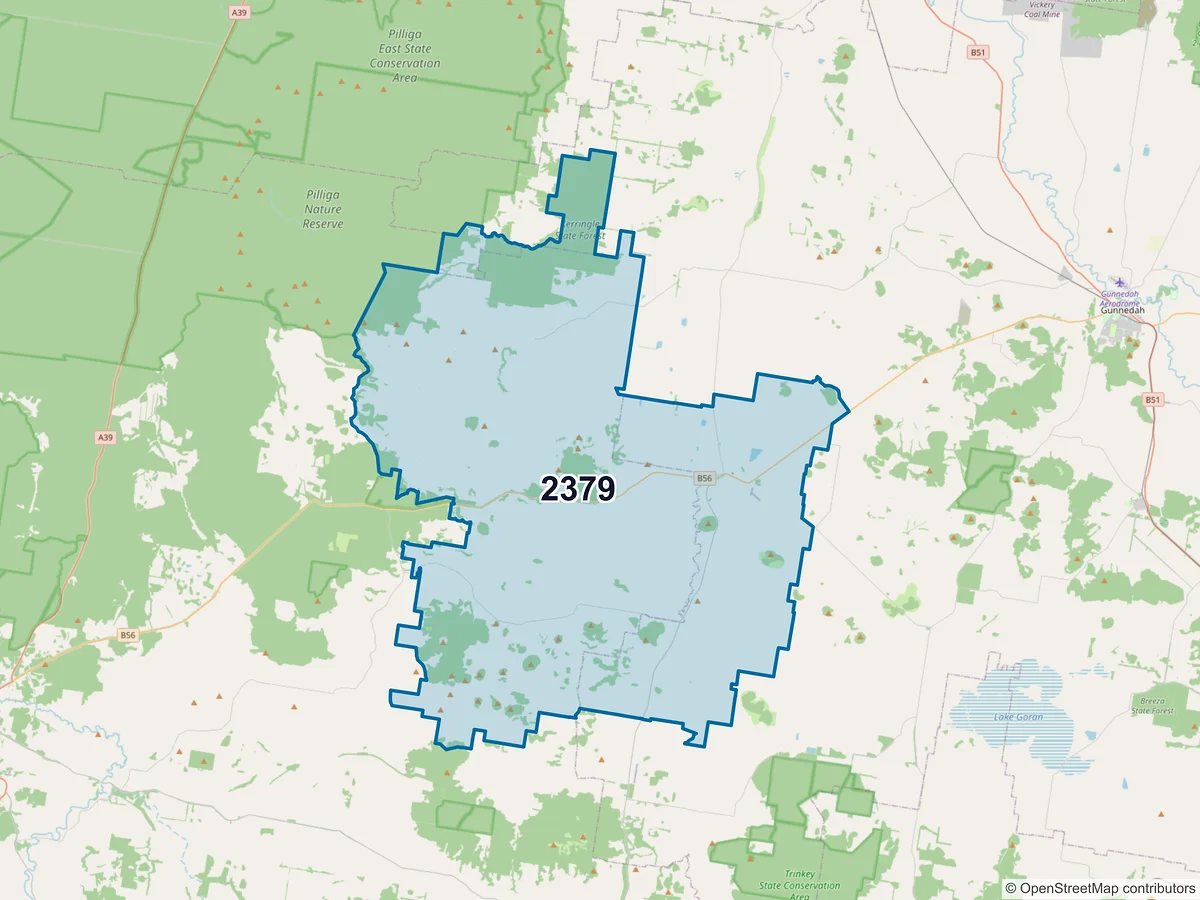 Map of postcode 2379 — Mullaley, NSW, Australia