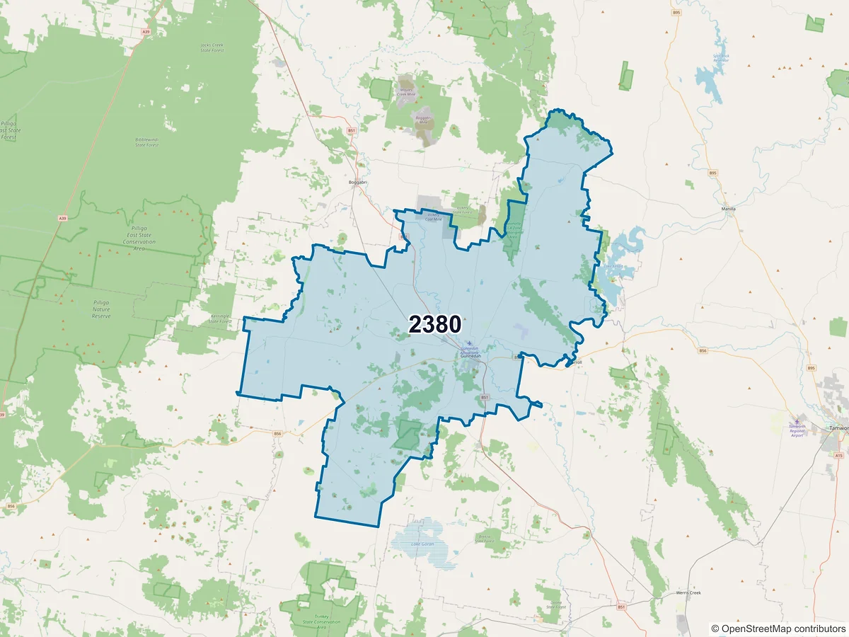 Map of postcode 2380 — Gunnedah, NSW, Australia