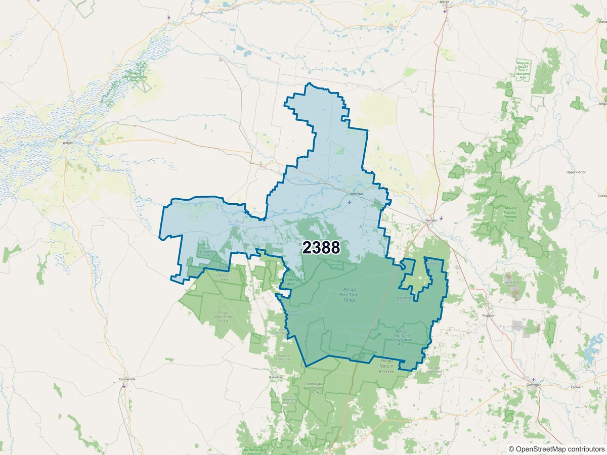 Map of postcode 2388 — Wee Waa, NSW, Australia