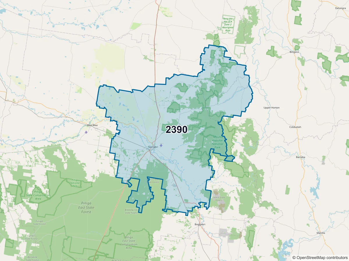Map of postcode 2390 — Narrabri, NSW, Australia