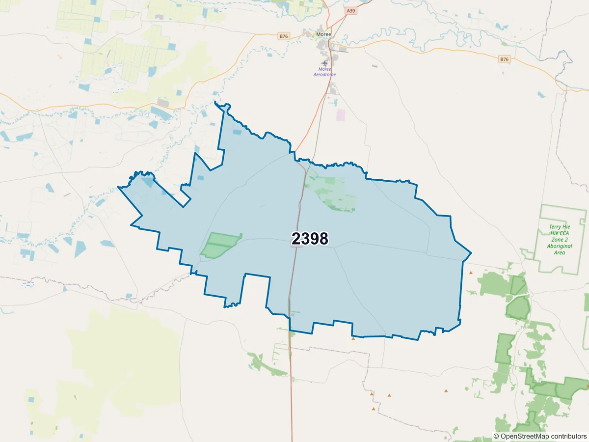 Map of postcode 2398 — Gurley, NSW, Australia