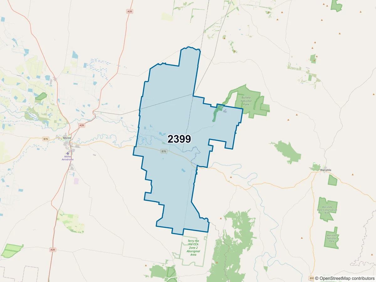 Map of postcode 2399 — Pallamallawa, NSW, Australia