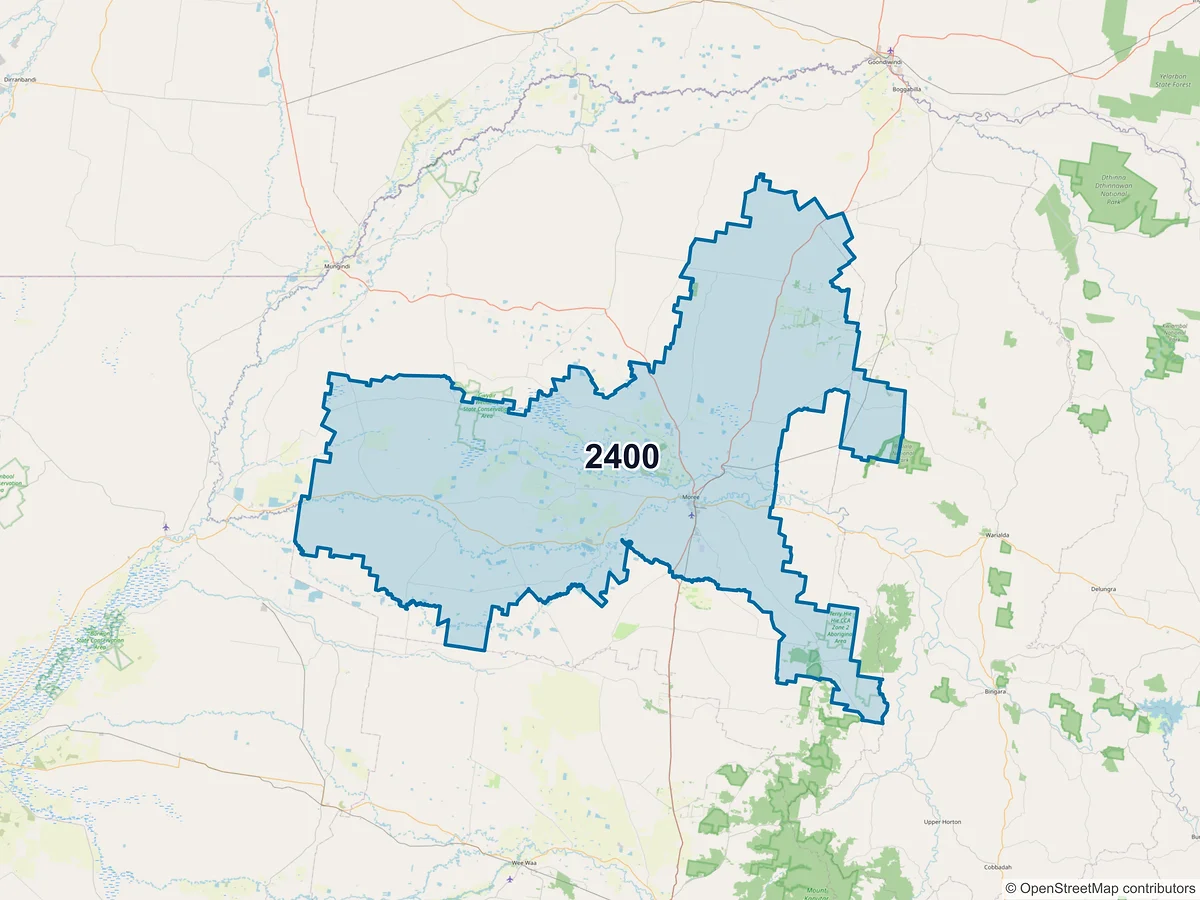 Map of postcode 2400 — Moree, NSW, Australia
