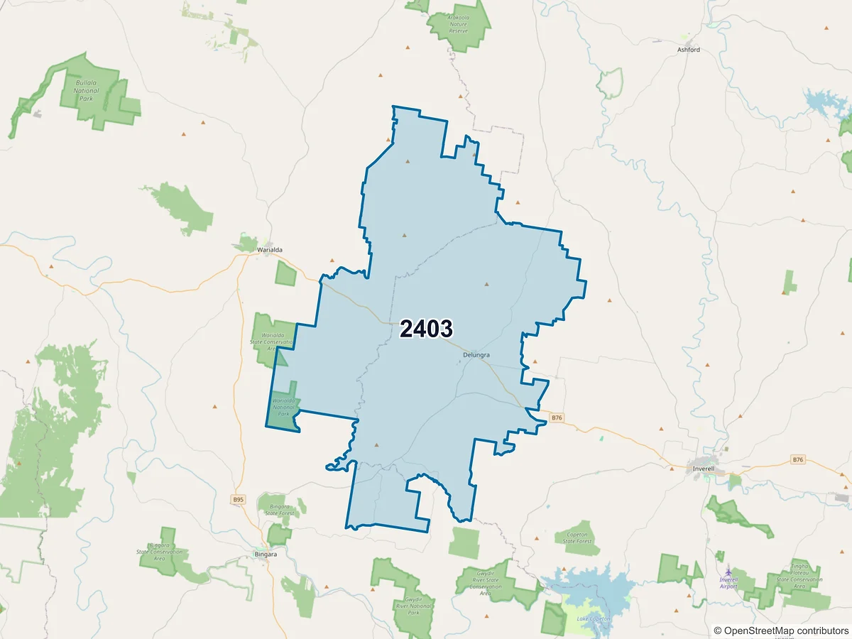 Map of postcode 2403 — Delungra, NSW, Australia
