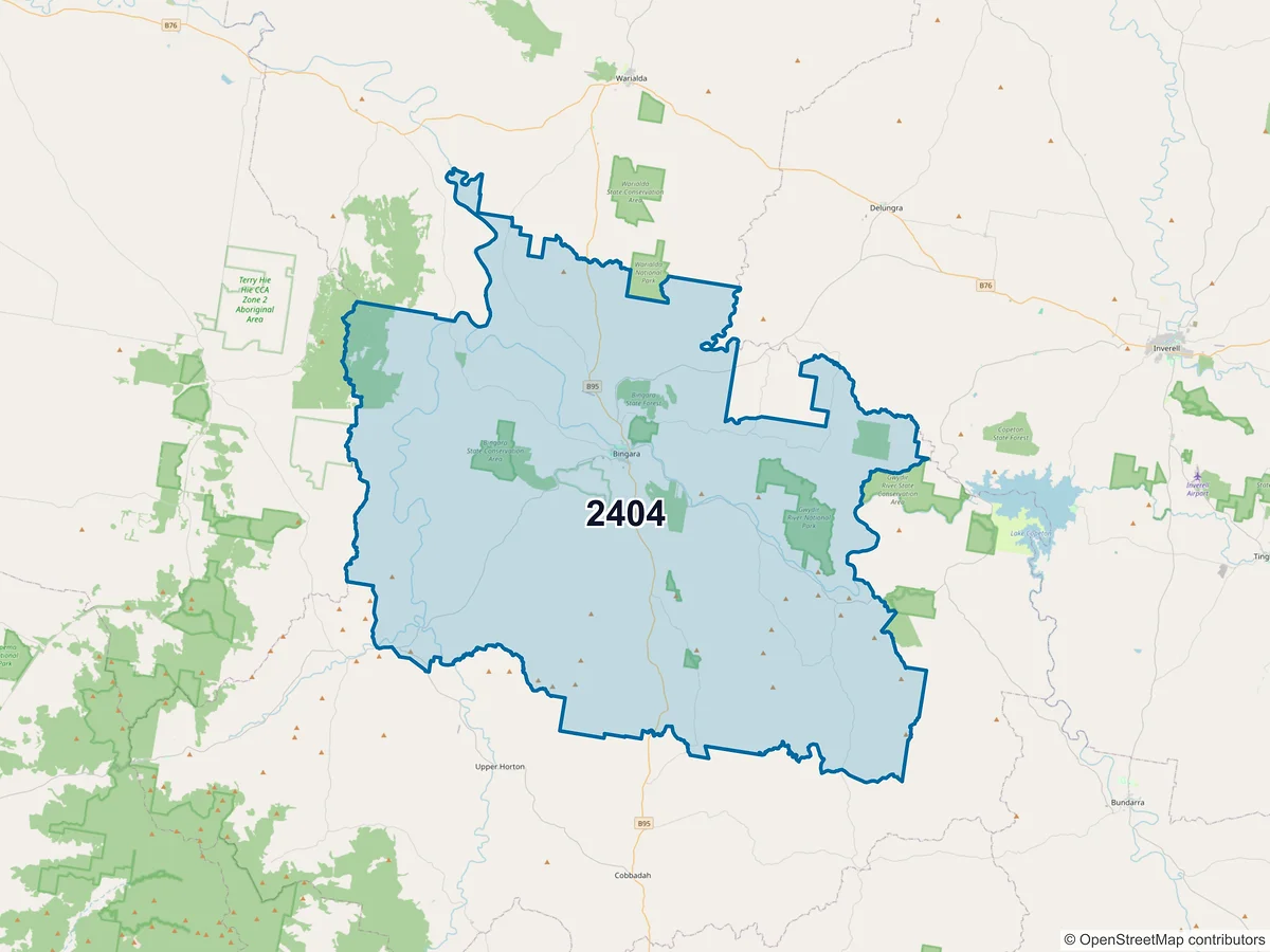 Map of postcode 2404 — Bingara, NSW, Australia