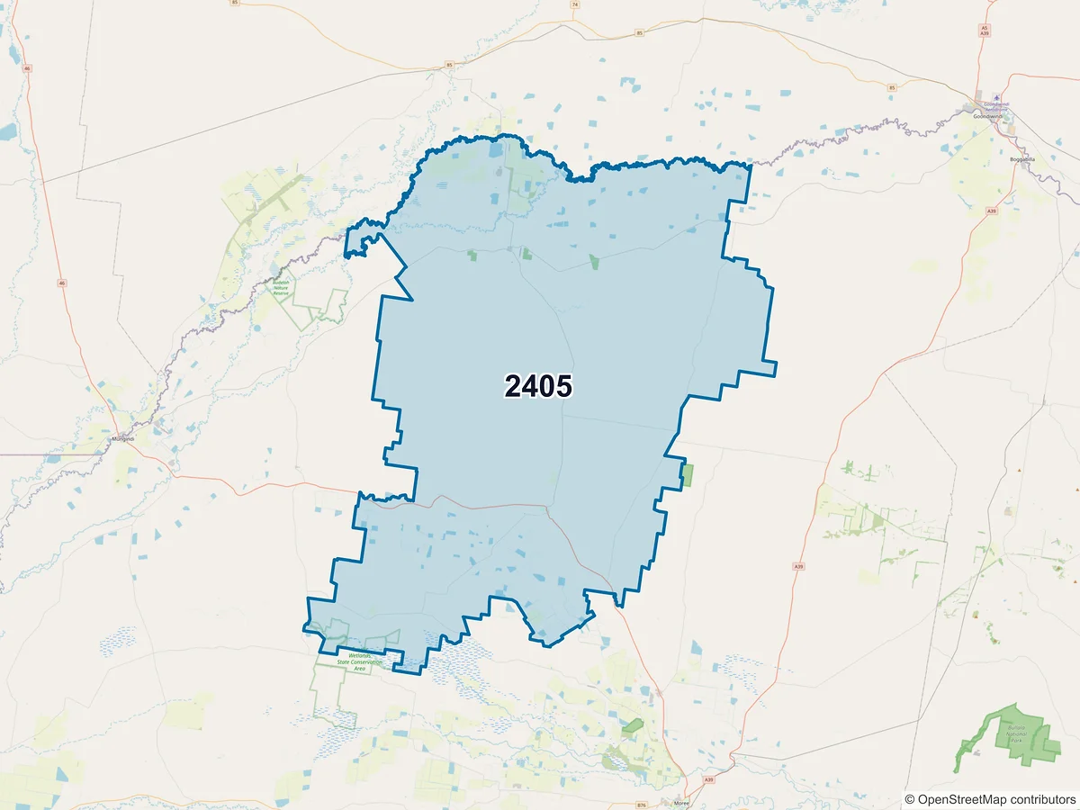 Map of postcode 2405 — Garah, NSW, Australia