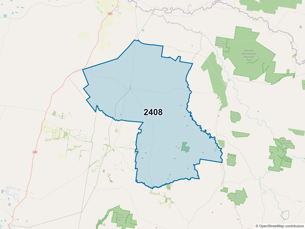 Map of postcode 2408 — North Star, NSW, Australia