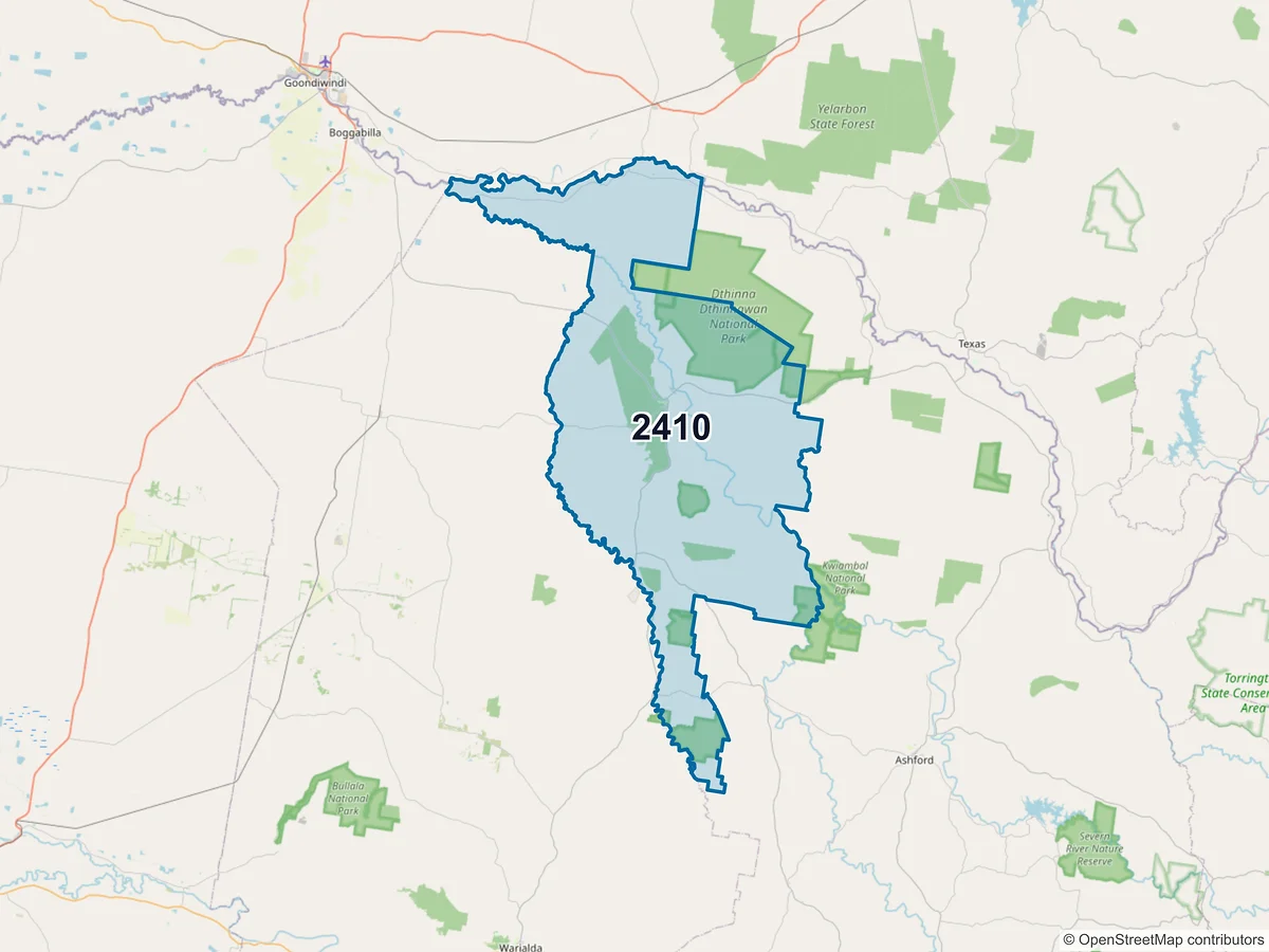 Map of postcode 2410 — Yetman, NSW, Australia