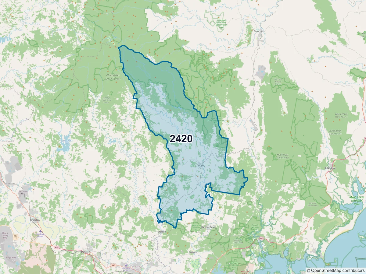 Map of postcode 2420 — Dungog, NSW, Australia