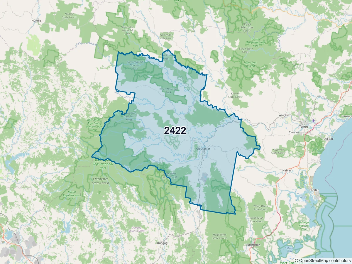 Map of postcode 2422 — Gloucester, NSW, Australia