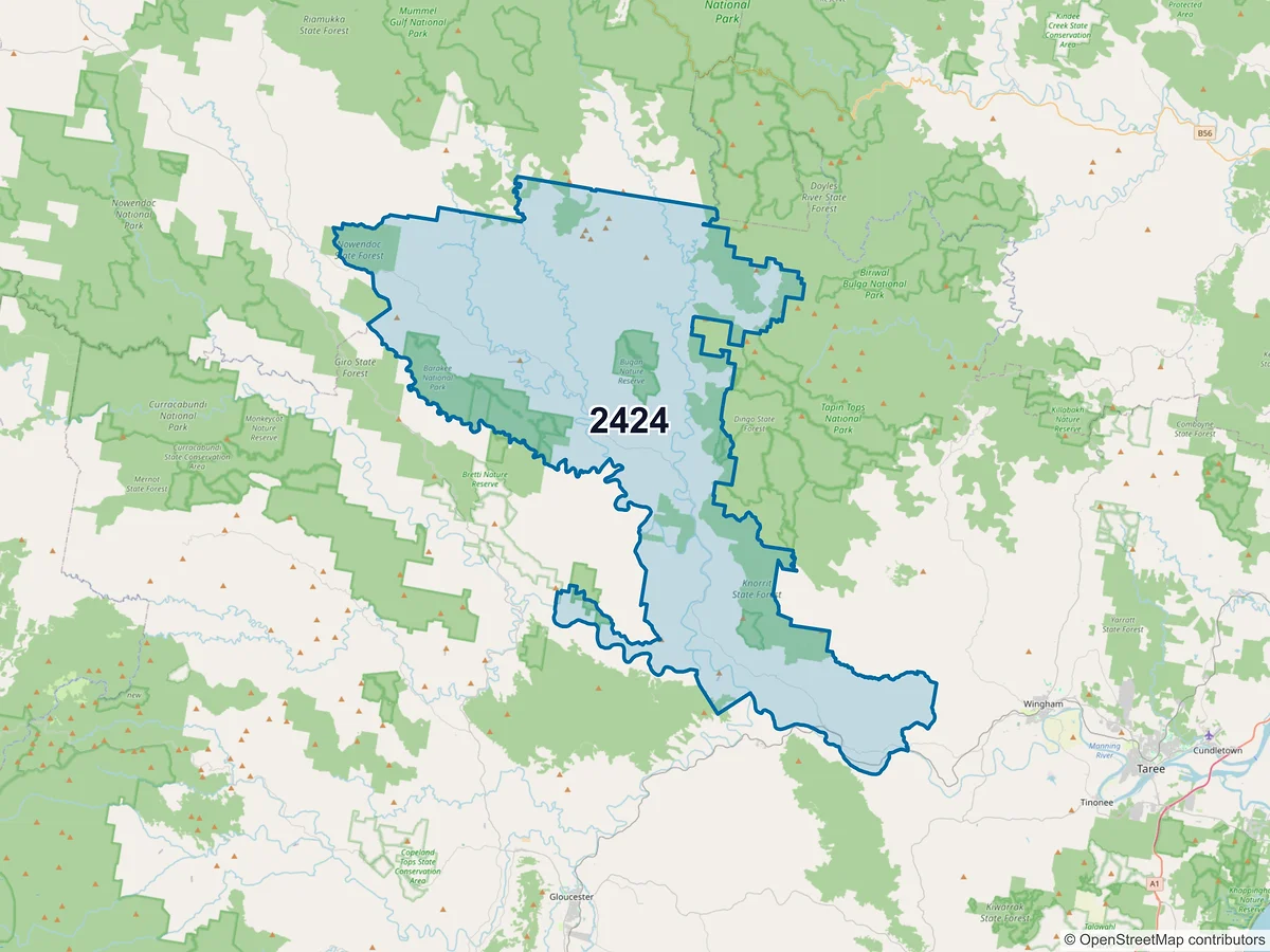 Map of postcode 2424 — Mount George, NSW, Australia