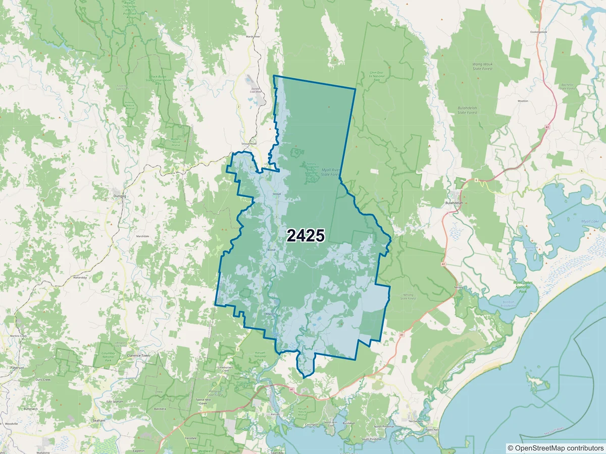 Map of postcode 2425 — Stroud, NSW, Australia